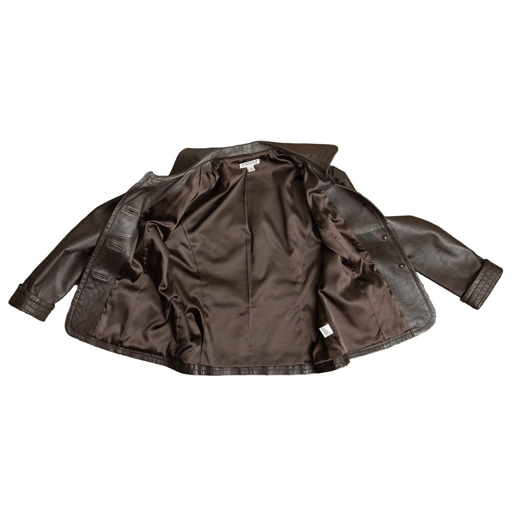 Rare Vintage Pendleton Petites Y2K Brown Crocodile Embossed Leather Jacket - L - Picture 8 of 12